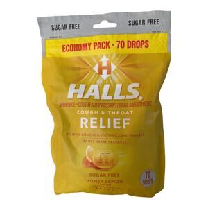 NEW Halls Menthol Cough Drops Honey Lemon Flavor Economy Pack SUGAR FREE